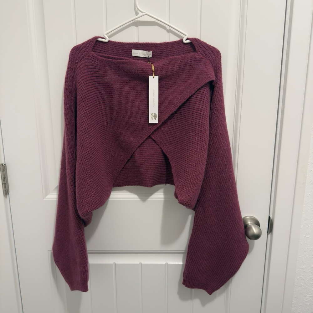 House Of Harlow 1960 Women's Fuschia Wrap Cropped Sweater One Size